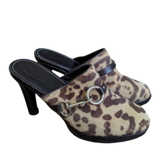Coach Karsen Calf Hair Cheetah Print Mules 8 - Picture 1 of 13